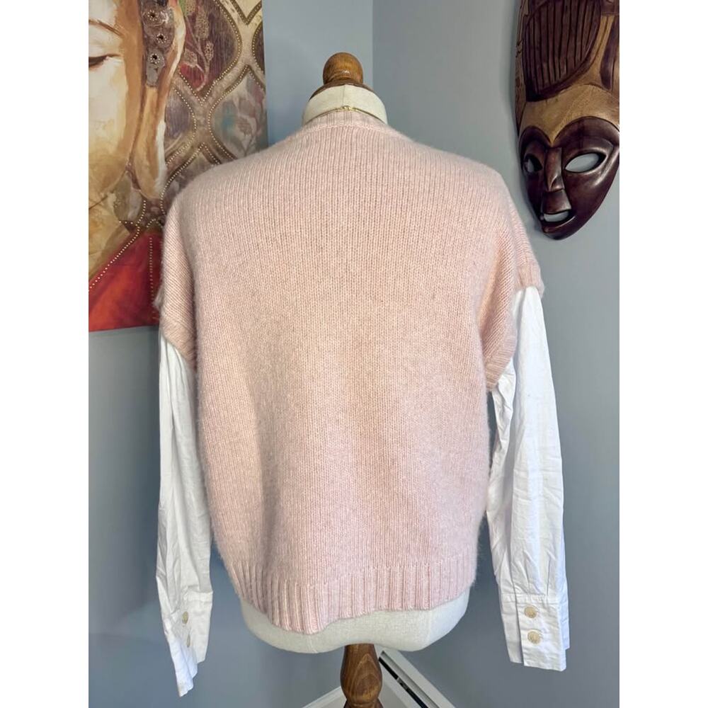 Naadam Cotton/Cashmere Blend Blush Mixed Media Henley Knit Sweater - Picture 8 of 10